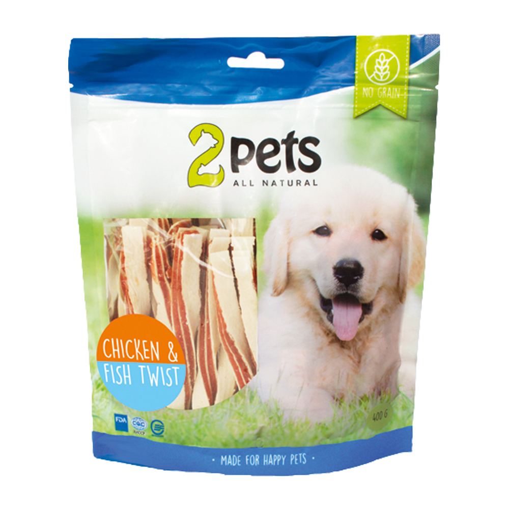 2PETS Hundesnack Kylling & Fisk Twist - 400 G
