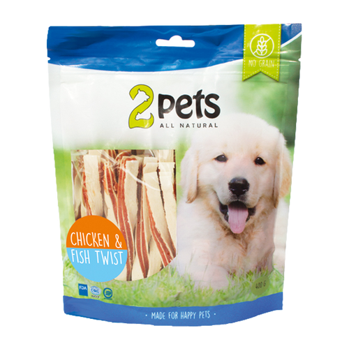 2PETS Hundesnack Kylling & Fisk Twist - 400 G