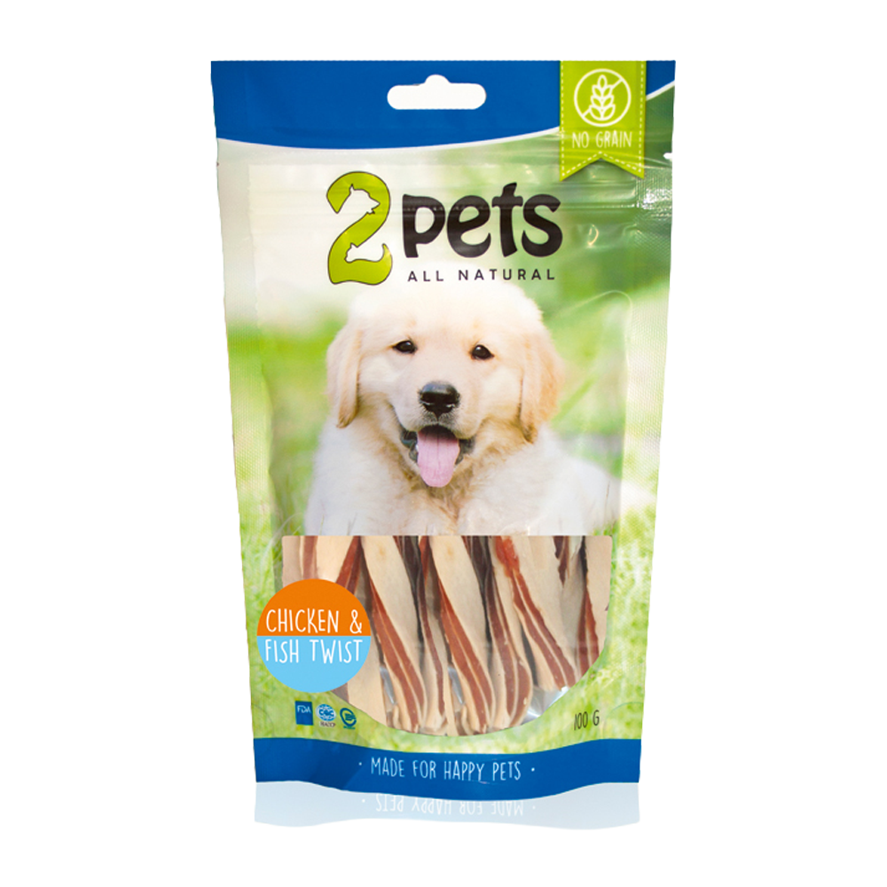 2PETS Hundesnack Kylling & Fisk Twist - 100 G