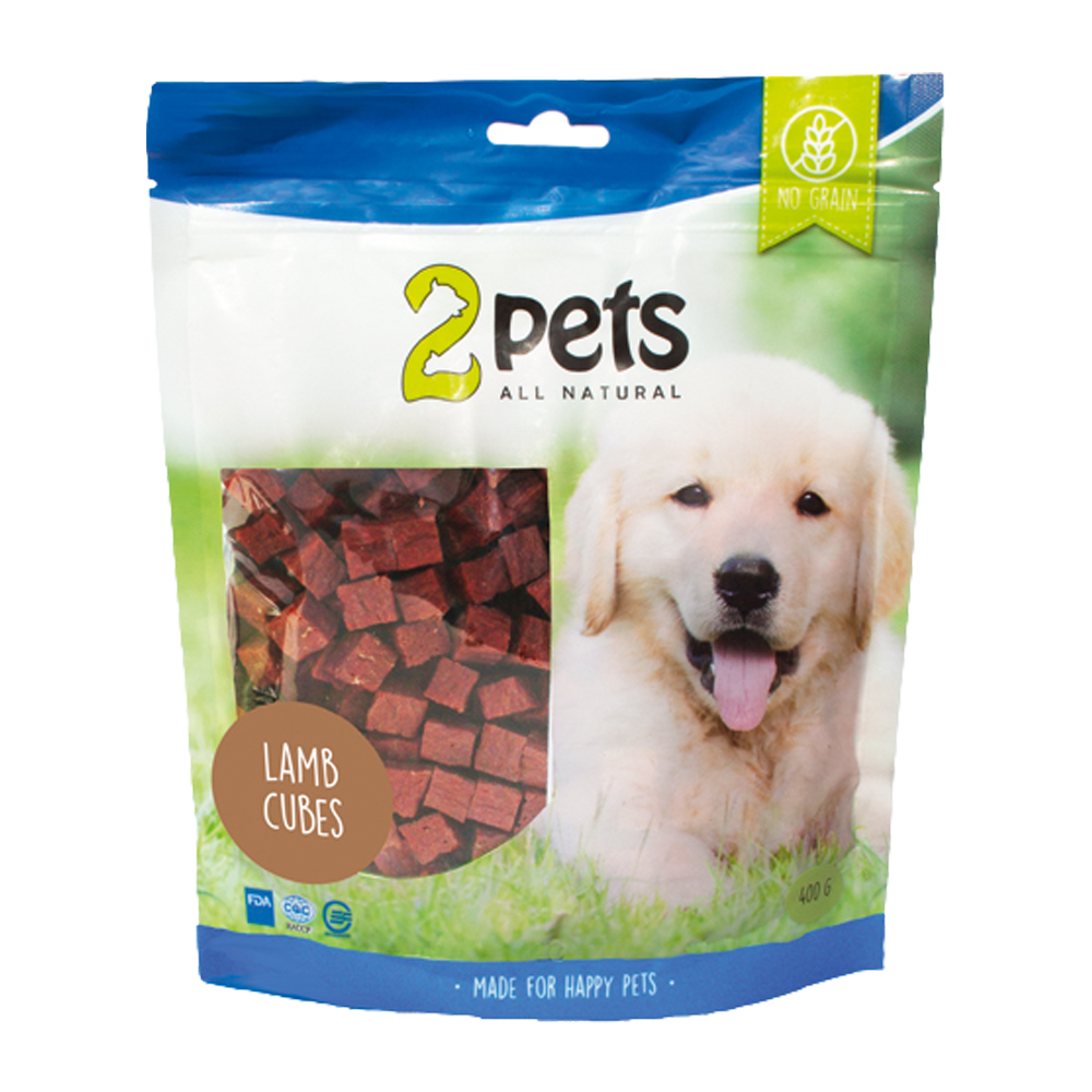 2PETS Dogsnack Lammekød i Terninger - 400 G