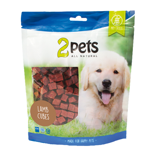2PETS Dogsnack Lammekød i Terninger - 400 G