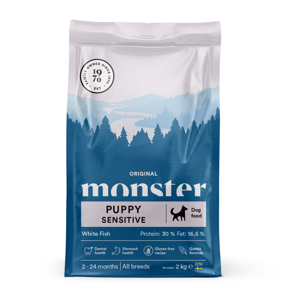 Monster Dog Original Puppy Sens. Hvid Fisk - 2 kg