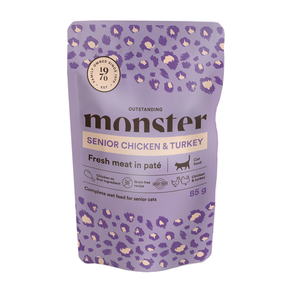 Monster Cat Pouches Senior Ch/Kalkun 85 g (8-pak)