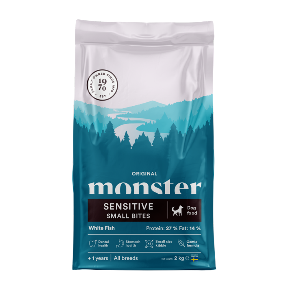 Monster Dog Original Sens. Hvid Fisk Små Bidder - 2 KG