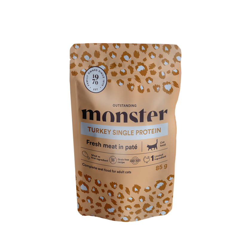 Monster Cat Pouches Voksen Kalkun 85 g (8-pak)