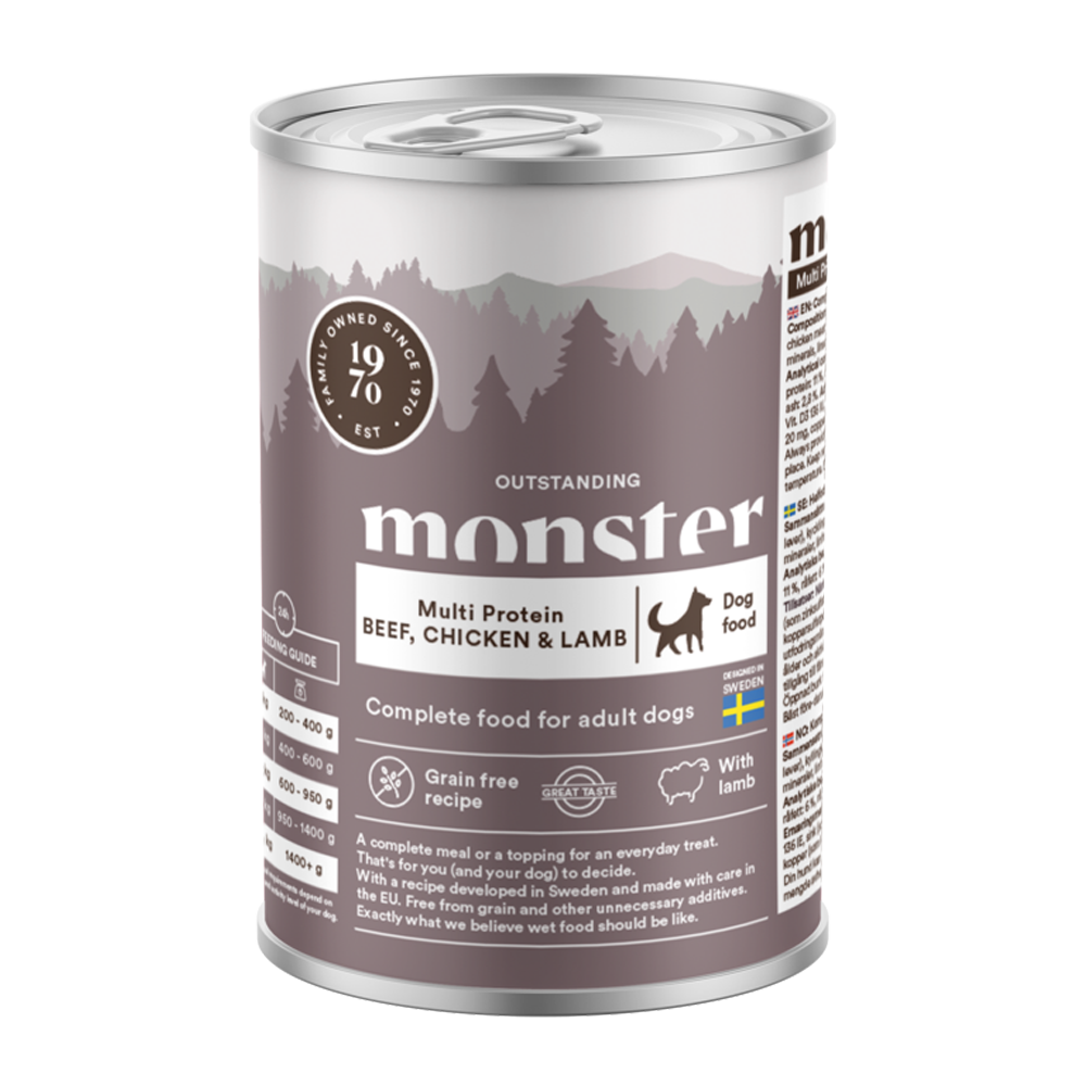 Monster Dog Multi Oksekød/ Kylling/ Lam Glas 400 g (6 stk./frp)
