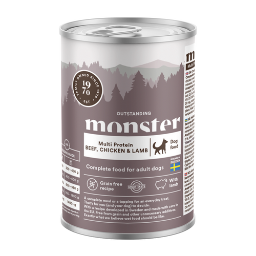 Monster Dog Multi Oksekød/ Kylling/ Lam Glas - 400 G