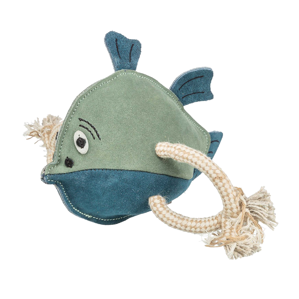 Fiskelæderlegetøj i læder/reb - 28 CM