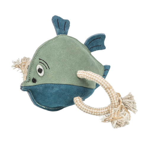 Fiskelæderlegetøj i læder/reb - 28 CM