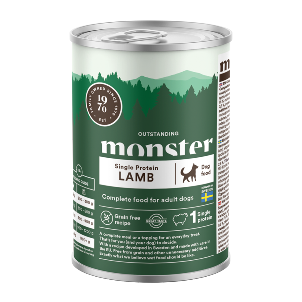 Monster Dog Adult Enkelt Lam Glas - 400 G