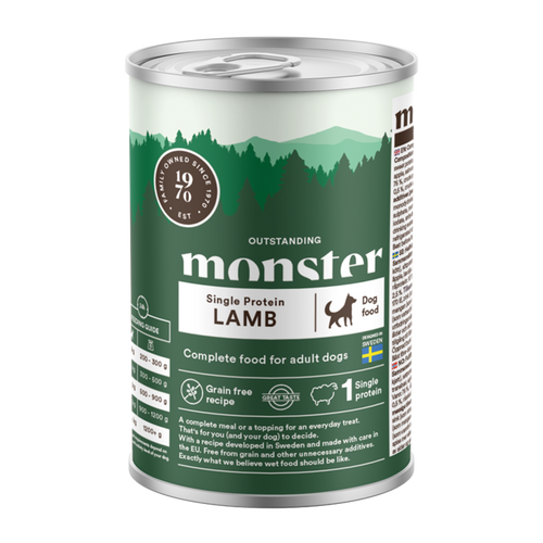 Monster Dog Adult Enkelt Lam Glas - 400 G