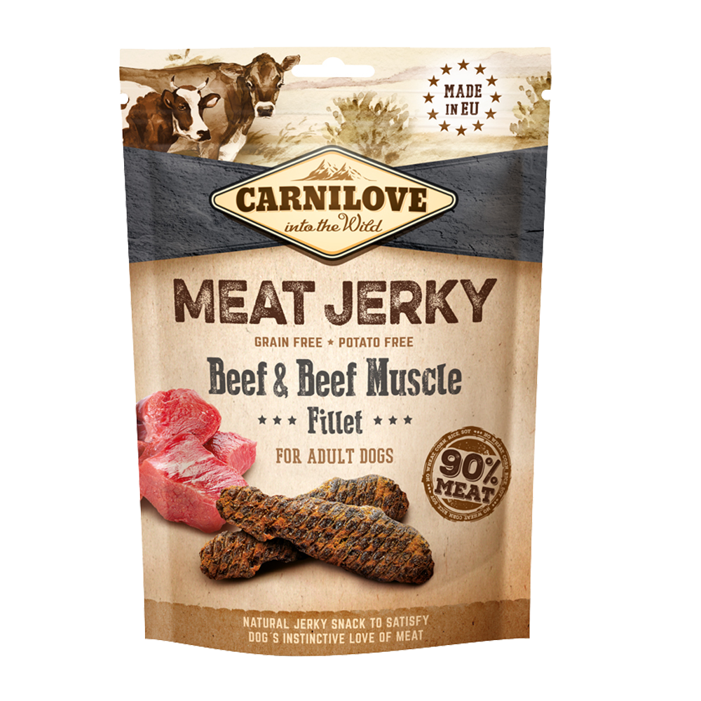 Carnilove Jerky Beef &amp; Oksefilet – 100 G