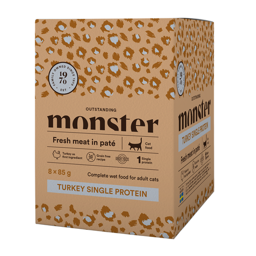 Monster Cat Pouches Voksen Kalkun 85 g (8-pak)