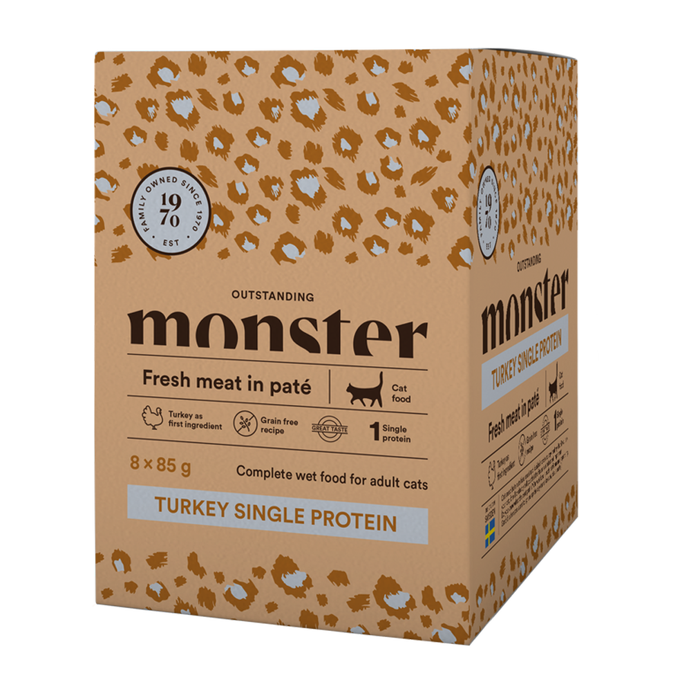 Monster Cat Pouches Voksen Kalkun 85 g (8-pak)