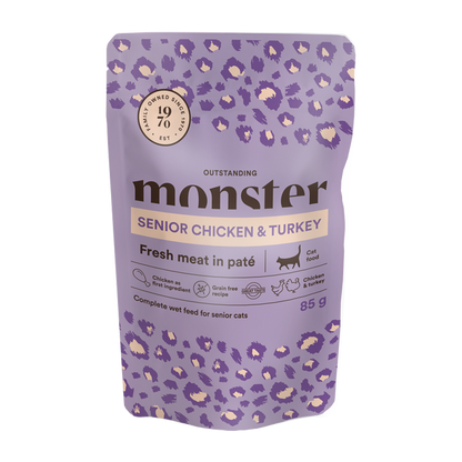 Monster Cat Pouches Senior Ch/Kalkun 85 g (8-pak)