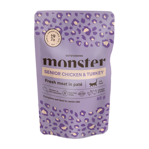 Monster Cat Pouches Senior Ch/Kalkun 85 g (8-pak)