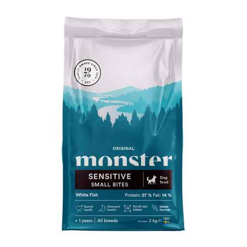 Monster Dog Original Sens. Hvid Fisk Små Bidder - 2 KG
