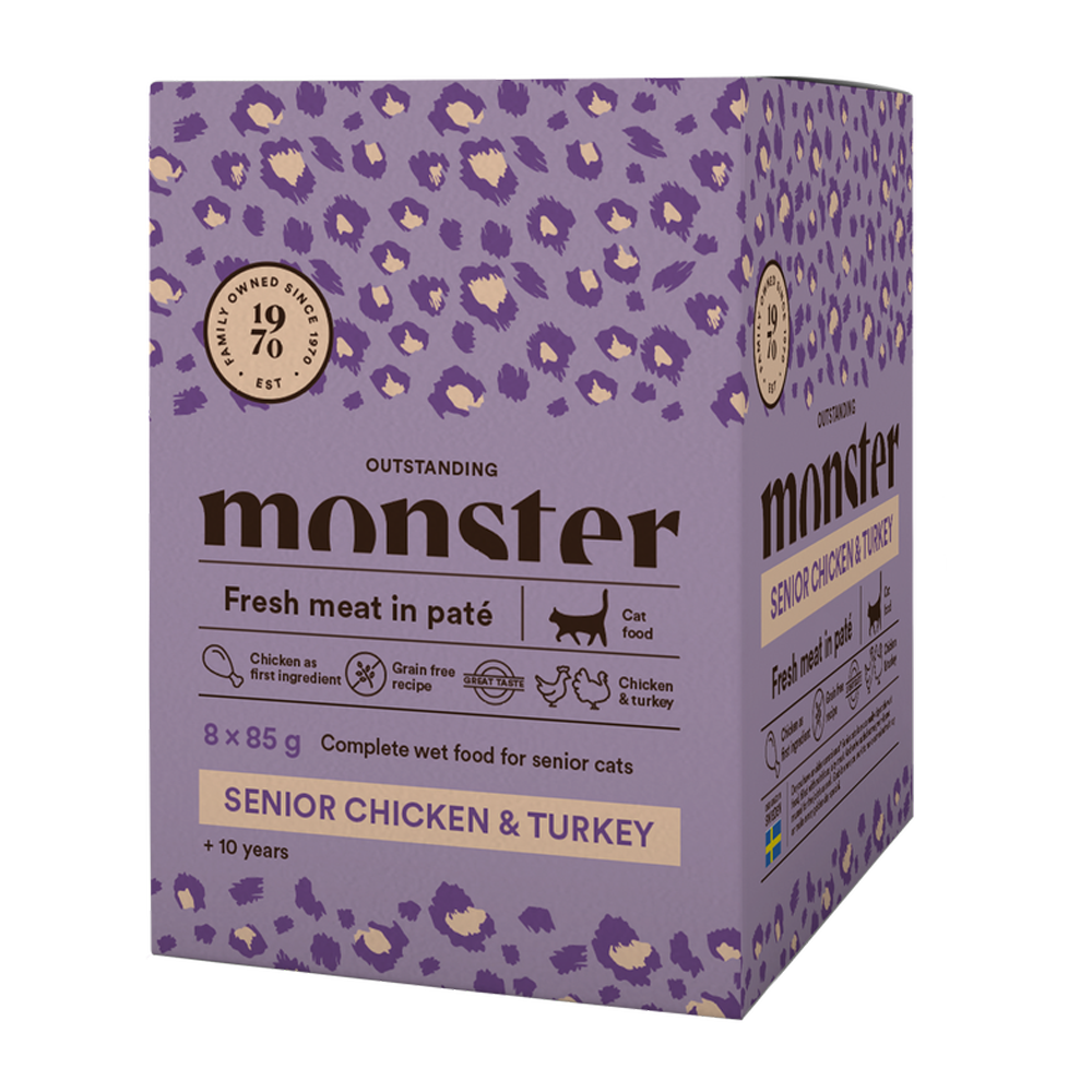 Monster Cat Pouches Senior Ch/Kalkun 85 g (8-pak)