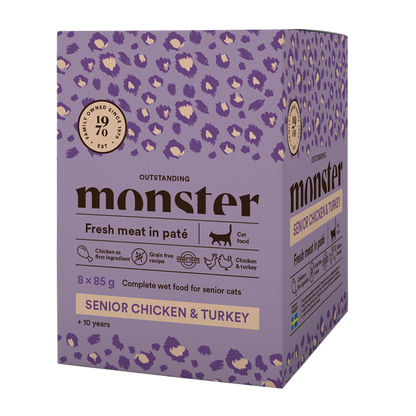 Monster Cat Pouches Senior Ch/Kalkun 85 g (8-pak)