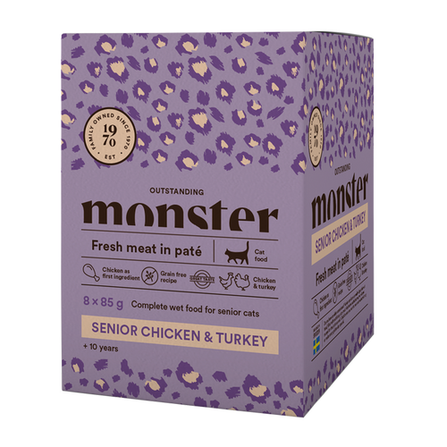 Monster Cat Pouches Senior Ch/Kalkun 85 g (8-pak)