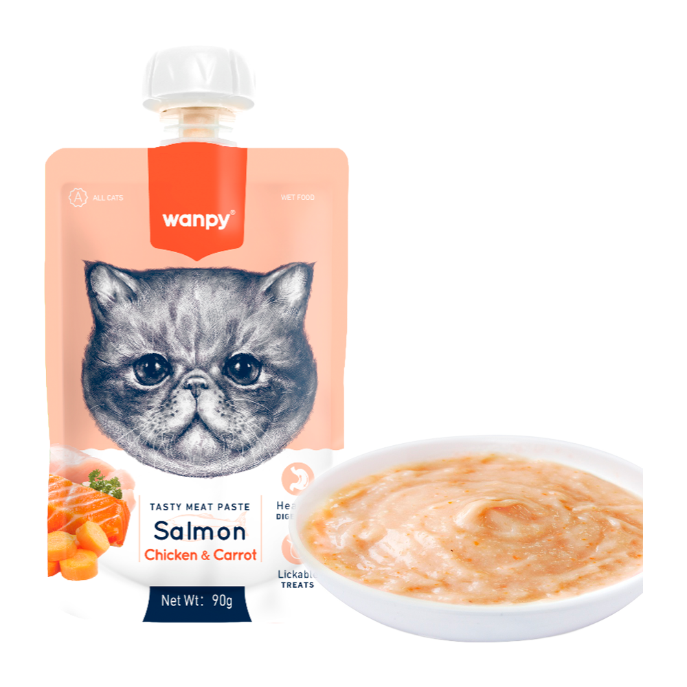 Wanpy Cat Tasty Kødpasta - Laks Med Kylling &amp; Gulerod - 90 G