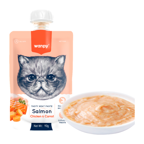 Wanpy Cat Tasty Kødpasta - Laks Med Kylling &amp; Gulerod - 90 G